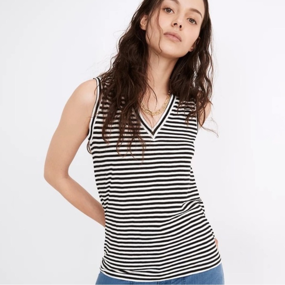 Madewell Cotton Striped V-neck Tank